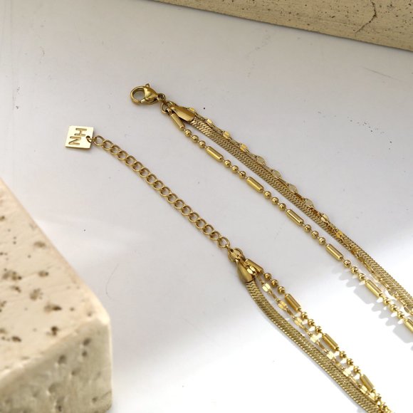 Triple Layer Multi Chain Gold Necklace - Picture 8 of 8